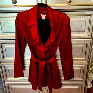 My most favorite jacket! Red satin Cache black lined size M w/belt excellent